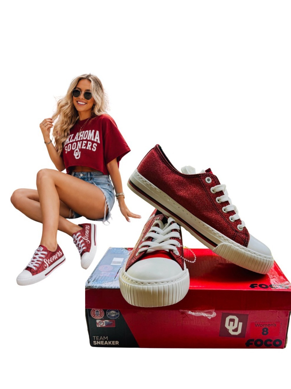 Oklahoma Sooners Women’s Glitter Sneakers Size 8 NEW in Box